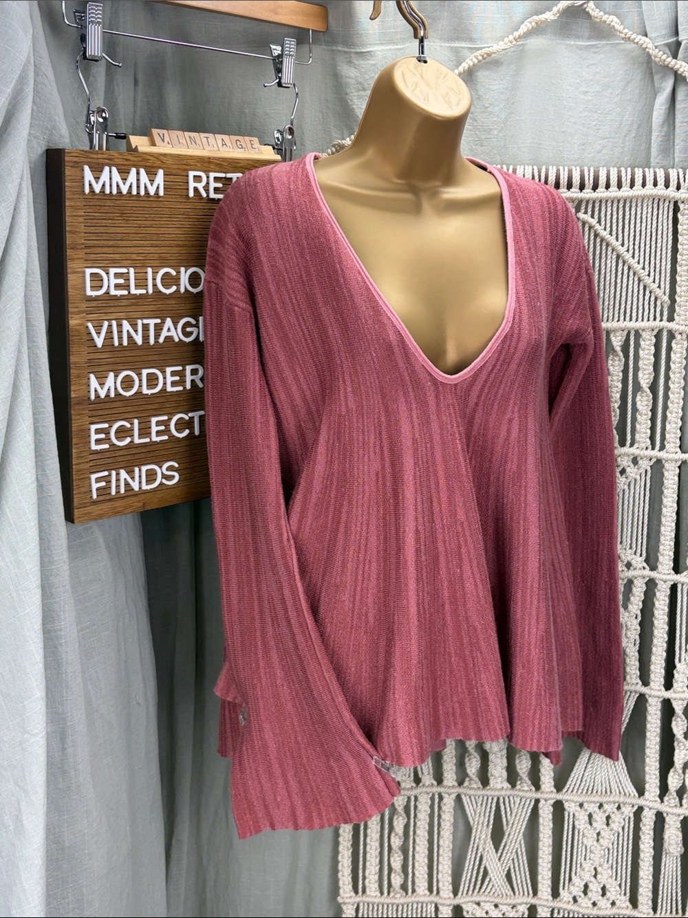 Free People Sundae Rose Pullover Sweater Flared with Bell Sleeves | S